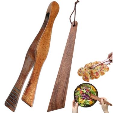 Imagem de Conjunto de pinças de espátula de madeira essencial para cozinhas, restaurantes: perfeito para frutas, saladas, sobremesas, pães, churrascos