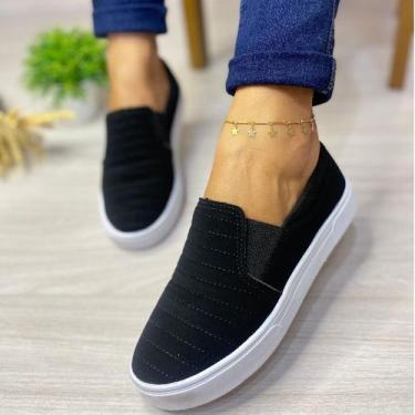 Imagem de Sapatenis Femino Casual Tenis Confortável mocassim - Diloka, Preto, 35