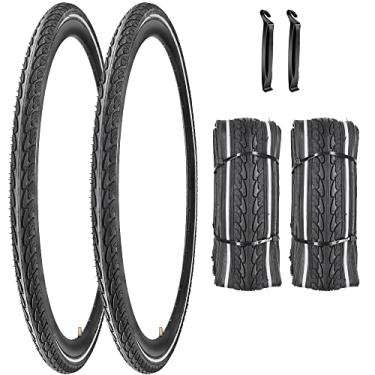 Imagem de SIMEIQI Pneu de bicicleta 700X35C com pneus de bicicleta dobráveis de parede refletiva (pacote com 2 700 x 35C)