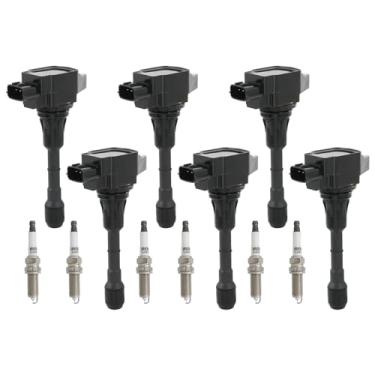 Imagem de DICMIC Conjunto de 6 bobinas de ignição e velas de ignição compatíveis com Nissan Murano Maxima Pathfinder 350Z Altima Quest Infiniti EX35 FX35 G25 G35 JX35 M35 M35h Q50 Q70 QX60 V6 3.5L Substituição