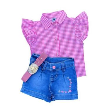 Imagem de Camisa Xadrez Manga Curta Country e Shorts Conjunto Infantil, 2 anos, 