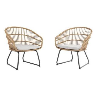 Imagem de Kit 2 Poltronas Rattan E Aco - Bege - 78x67 Cm - Importada - Nattural 