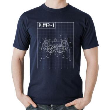 Imagem de Camiseta Algodão Player 1 Controle Joystick - Foca na Moda, Marinho, G