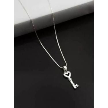 Imagem de Cordão Feminino Chave Coração - 100% Prata 950 - ToJoia18k