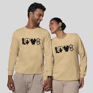 Imagem de Kit 2 Blusas Frio Moletom Careca Sem Capuz Casal Namorados Love Roça -