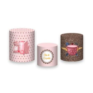 Imagem de Trio de Capas de Cilindro - Chá de Cozinha Rosado  Renda 002 - Via Cor