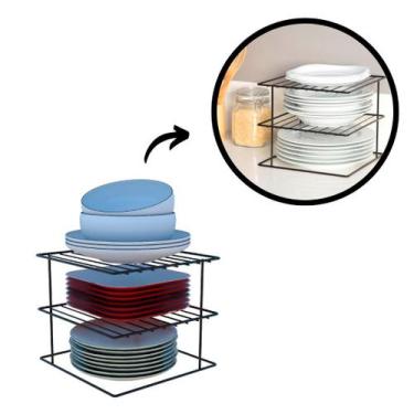 Imagem de Porta Pratos Suporte de Canto Cantoneira Organizador em Aço Preto Di C