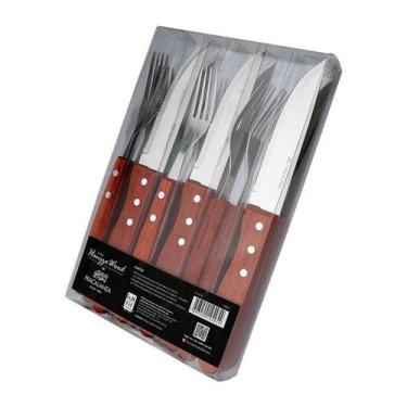Imagem de Jogo de Talhares Hanzzo Wood Churrasco 12Pçs Aço Inox 14501 - Fracalan