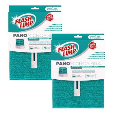 Imagem de Kit 2 Pano de Chão 60x80cm Grande Microfibra Com Furo para Rodo Flash 
