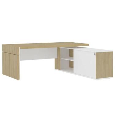 Imagem de Mesa Diretor em L com Tomada 183x202cm Corp A06 Carvalho/Branco - Mpoz