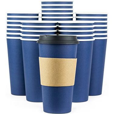 Imagem de Glowcoast Xícaras de café descartáveis com tampas - xícara de café para viagem de 590 ml (pacote com 80). Copos de viagem grandes mantêm a forma com bebidas quentes e frias, sem vazamentos! Copos de