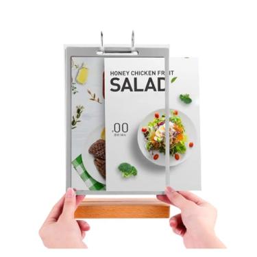 Imagem de Suporte de placa de acrílico transparente, moldura para mesa de mesa, suporte duplo de madeira, suporte de menu, 6 páginas, 12 lados, papelão, loja, escritório, menu, feira, feira, feira, vertical (10