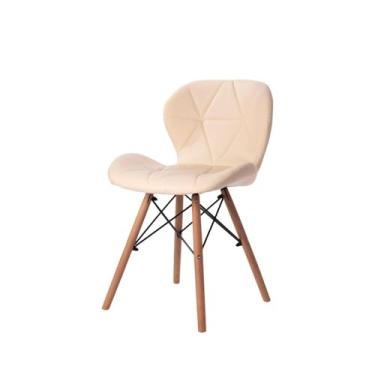 Imagem de Cadeira Estofada Jantar Charles Eames Eiffel Slim Wood Confort Creme