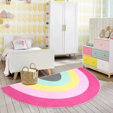 Imagem de Lacomfy Tapete infantil 1,8 m rosa arco-íris para quarto de meninas, meio círculo, sala de jogos, banheiro, tapete macio para quarto de meninos e meninas, antiderrapante, tapete lavável, 9,5 x 1,5 m,