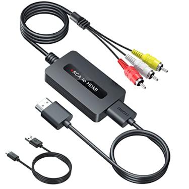 Imagem de TIXILINBI Conversor de cabo RCA macho para HDMI, conversor CVBS composto AV para HDMI, interruptor de saída Full HD 720P/1080P para DVD, STB, R-o-k-u com saída RCA fêmea