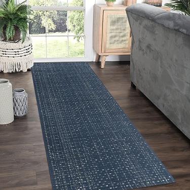 Imagem de Seavish Tapete de corrida de tecido, tapete de algodão lavável de 6 x 1,8 m, tapete azul escuro, boho, tapete de área dupla face, tapete de área interna e externa, entrada, lavanderia, sala de estar, cozinha, pátio