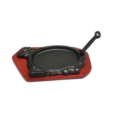 Imagem de Thunder Group Conjunto de pratos para bifes IRBB002, 3 peças inclui: chapa de ferro fundido, garra e forro de madeira, pacote com 10