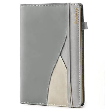 Imagem de RILIHO Caderno pautado A5 médio, caderno pautado universitário, 188 páginas numeradas, caderno de trabalho com bolso, papel grosso de 100 g/m2, diário de couro vegano de capa dura para mulheres e