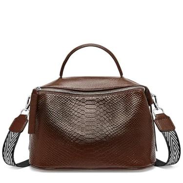 Imagem de Bolsa de ombro feminina com estampa de crocodilo de couro genuíno casual diário, Café