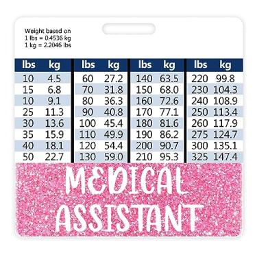Imagem de Plifal Medical Assistant MA, porta-cartões de enfermagem, acessórios de enfermagem, etiquetas de identificação horizontais, presentes de trabalho de enfermeira, com tabelas de conversão de altura e peso