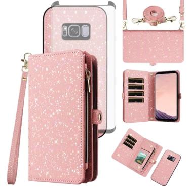 Imagem de Asuwish Capa de celular para Samsung Galaxy S8 Plus com zíper carteira magnética destacável com protetor de tela e suporte de cartão de glitter para celular S8plus S 8 8plus 8S Edge S8+ SM-G955U