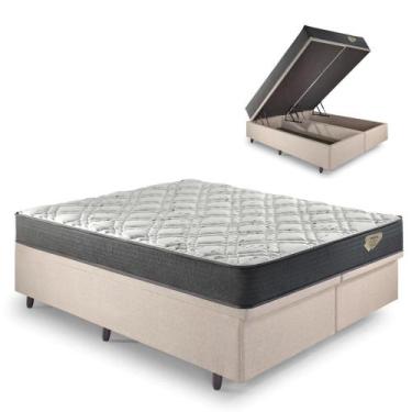 Imagem de Base Box Baú Bipartido Casal 138x188 Linho Bege com Colchão Adapto Mol
