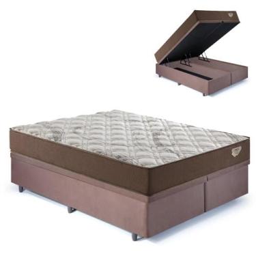 Imagem de Base Box Baú Bipartido King 193x203 Suede Marrom com Colchão Relax Ado