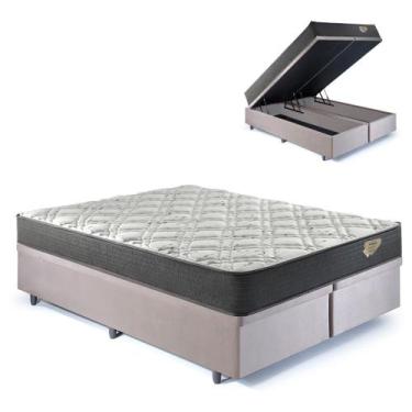 Imagem de Base Box Baú Bipartido Casal 138x188 Suede Bege com Colchão Adapto Mol