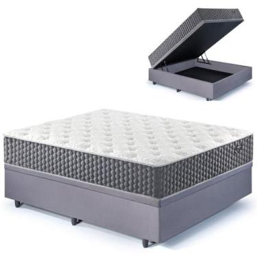 Imagem de Base Box Baú Casal 138x188 Suede Cinza com Colchão Relax Fresh Molas E