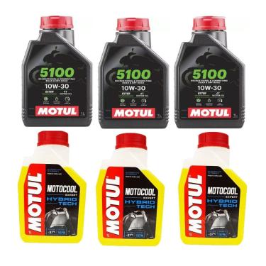 Imagem de Kit Troca Oleo Moto 3X Motul 5100 10W300 Semi-Sintético + 3X Motocool Honda Cb600 Hornet Cb650 Cbr650