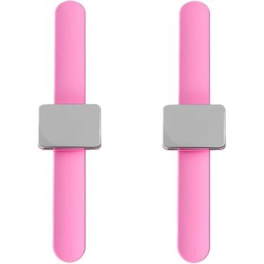 Imagem de 2 Pçs Bobbie Pin Magnético Grampos de Cabelo Pulseira Bobby Pins Suporte de Pulseira Elástico Elástico Correia de Pulso Costura Almofada de Alfinetes para Quilting Salon Rosa (Rosa)
