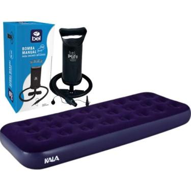 Imagem de Colchão Solteiro Inflável Camping Praia 150kg Com Bomba Ar - Bel / Kal
