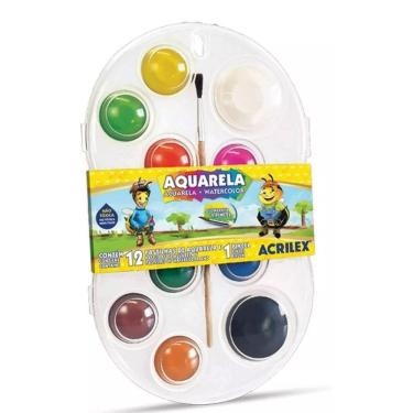 Imagem de Aquarela Acrilex C/ 12 Cores Diversas Acompanha Pincel Brush