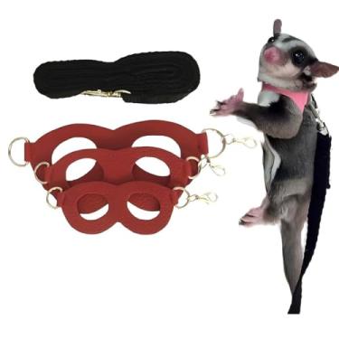 Imagem de Conjunto de coleira Sugar Gliders, pacote com 3 coleiras para planadores de açúcar, furão, hamster, rato, esquilo, animais pequenos (vermelho)