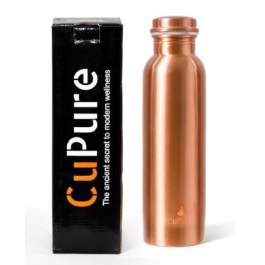 Imagem de Garrafa de água de cobre puro para beber, à prova de vazamento ayurvédica, adequada para viagens, recipiente de boca larga, 1000 ml (CUBOT1001)