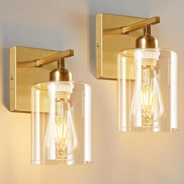 Imagem de LIANGMH Conjunto De Dois Apliques De Parede De Vidro Moderno Com Luminárias Led Para Banheiro Com Sementes, Luzes De Penteadeira Douradas Para Escadas, Corredor, Quarto, Sala De Estar, Arandelas De