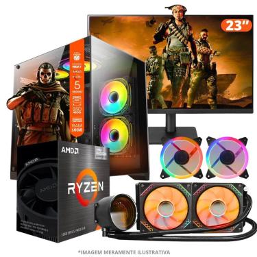 Imagem de PC Gamer AMD Ryzen 5 5600GT, 16GB RAM, Placa de video Radeon Vega 7, SSD 480GB, Fonte 550W, Gabinete Aquário, Water Cooler + Monitor 23&quot; LED 75hz