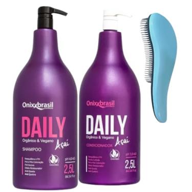 Imagem de Kit Shampoo Condicionador Daily Açai Economico Lavatório 2,5L com Valcula Hidrata Repara Reequilibra pH Onixxbrasil + Escova Mágica Maze Desembaraça