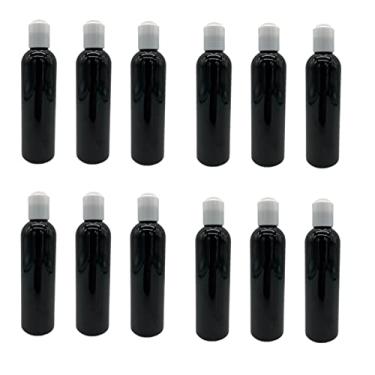 Imagem de Natural Farms 4 oz Black Cosmo Plastic Bottles -12 Pack Empty Bottle Refillable - BPA Free - Essential Oils - Aromatherapy | White Press Down Disc Cap - Made in the USA