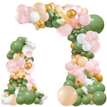 Imagem de JULLIZ 148 peças sálvia verde pêssego blush rosa Organe kit de arco de guirlanda de balão, verde oliva, safári, chá de safári, decoração de festa temática de aniversário