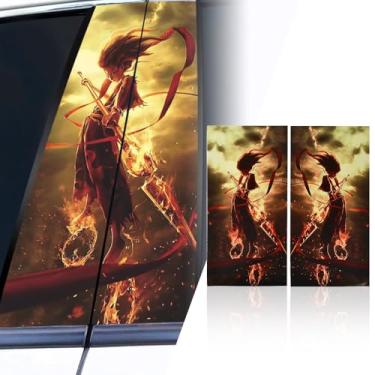 Imagem de Blueshyhall 2 peças Ne Zha 2 adesivos personalizados para pilar de porta de veículo, decalques de vinil de pilar B para carro à prova d'água com proteção solar contra arranhões