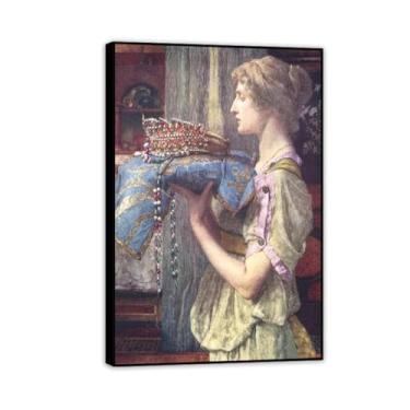 Imagem de Impressão de uma coroa emoldurada preta por Lawrence Alma Tadema, reprodução de pintura a óleo, impressão giclée em tela, arte de parede pronta para pendurar para decoração de quarto de casa. 90 x 60