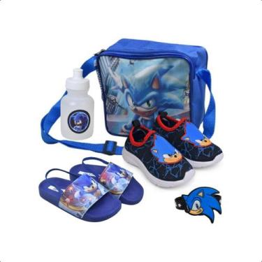 Imagem de Kit 4 Tênis Meia Infantil Chinelo Lancheira Azul Lançamento - NEXA, Az