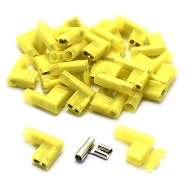 Imagem de DZS Elec A.W.G. 22-16 10A 16-14 15A 12-10 24A Conector de arame de bandeira totalmente isolado Desconecta rapidamente Fiação elétrica Fêmea Spade Nylon Cabo Crimp Terminal, Yellow for A.W.G. 12-10 24A