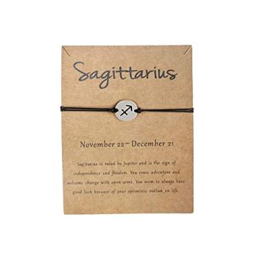 Imagem de HUJUON Pulseira feminina de ouro 14 k com signo do zodíaco e constelação. Pulseira de horóscopo de astrologia/tornozeleira joia de casal da amizade com cartão, One Size, liga metálica