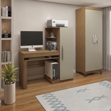 Imagem de Kit 2 Peças com Mesa para Computador Escrivaninha com Armário e Armário Multiuso 2 Portas com