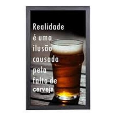 Imagem de Quadro Porta Tampinhas de Cerveja 51cm - Madeira e Vidro - Realidade é uma ilusão causada pela falta de cerveja