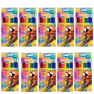 Imagem de Kit 10 Lapis Cor 12 Cores Eco Sextavado Linha Arara Azul