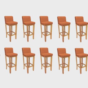 Imagem de Kit 10 Banqueta Alta Com Encosto Aila Balcão Bistrô Base Madeira Maciça Sintético Laranja - Ahz Móveis