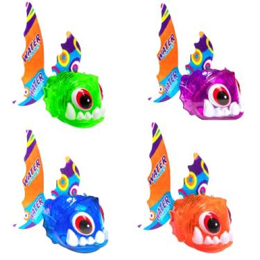 Imagem de Swimline Pacote original com 4 brinquedos de mergulho com luzes LED brilhantes animais marinhos piranha pegar o peixe jogo para piscina e banheira para crianças multicoloridas piscando mergulho